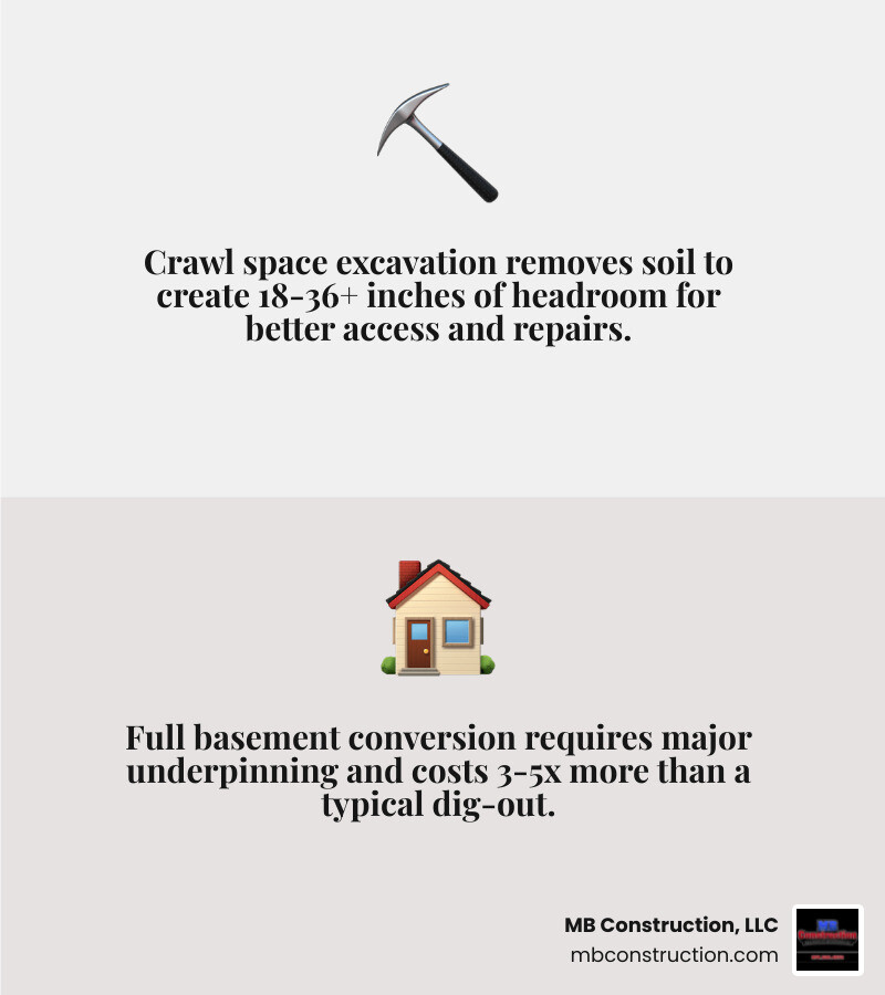 Crawl space excavation vs basement conversion comparison infographic infographic Crawl space excavation vs basement conversion comparison infographic infographic