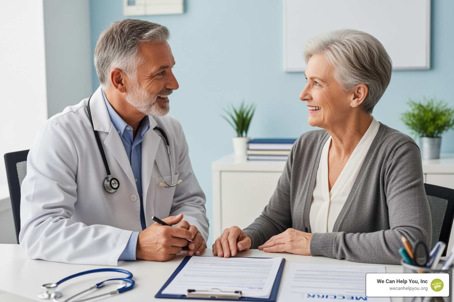 Doctor consulting with a senior patient about health coverage Doctor consulting with a senior patient about health coverage