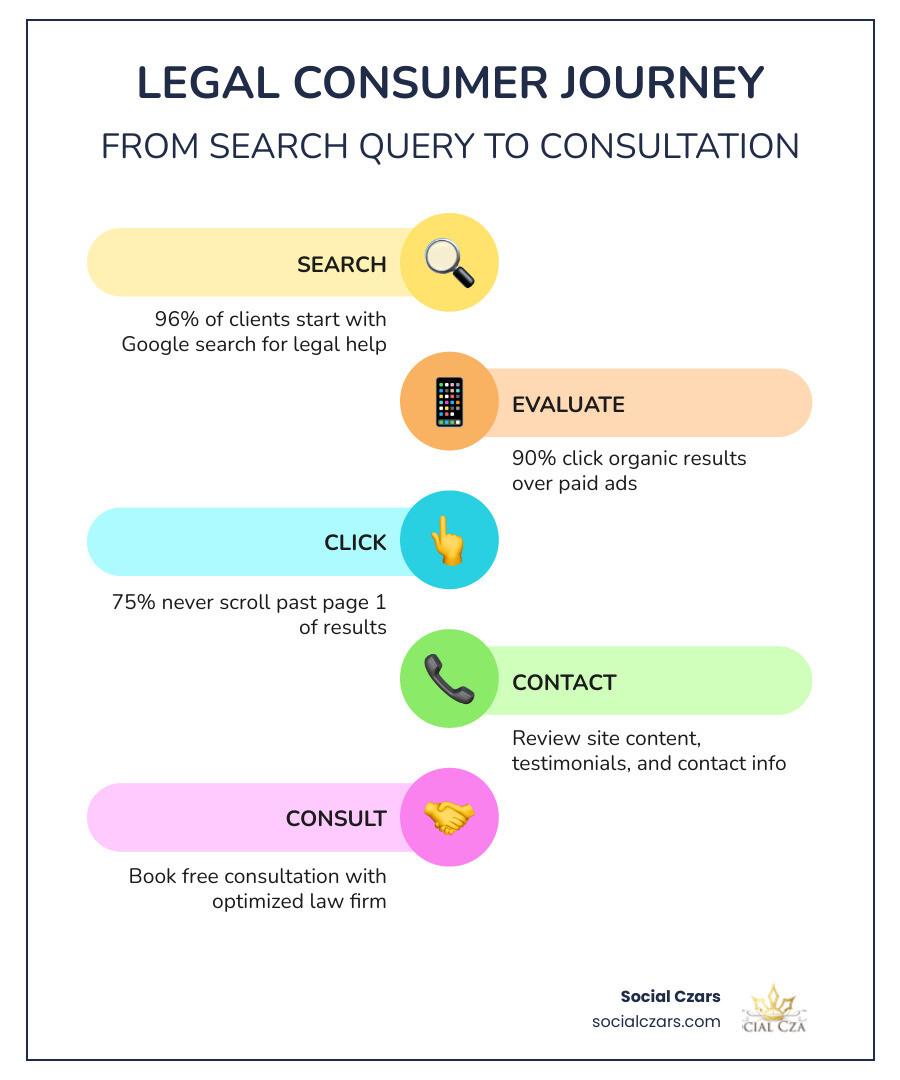 Legal consumer journey from search query to law firm consultation infographic infographic