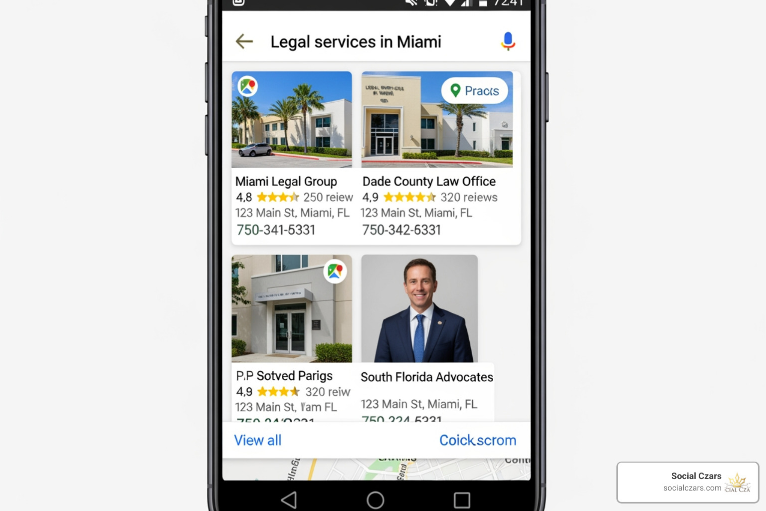 Example of a Google Maps 3-Pack for legal services in Miami