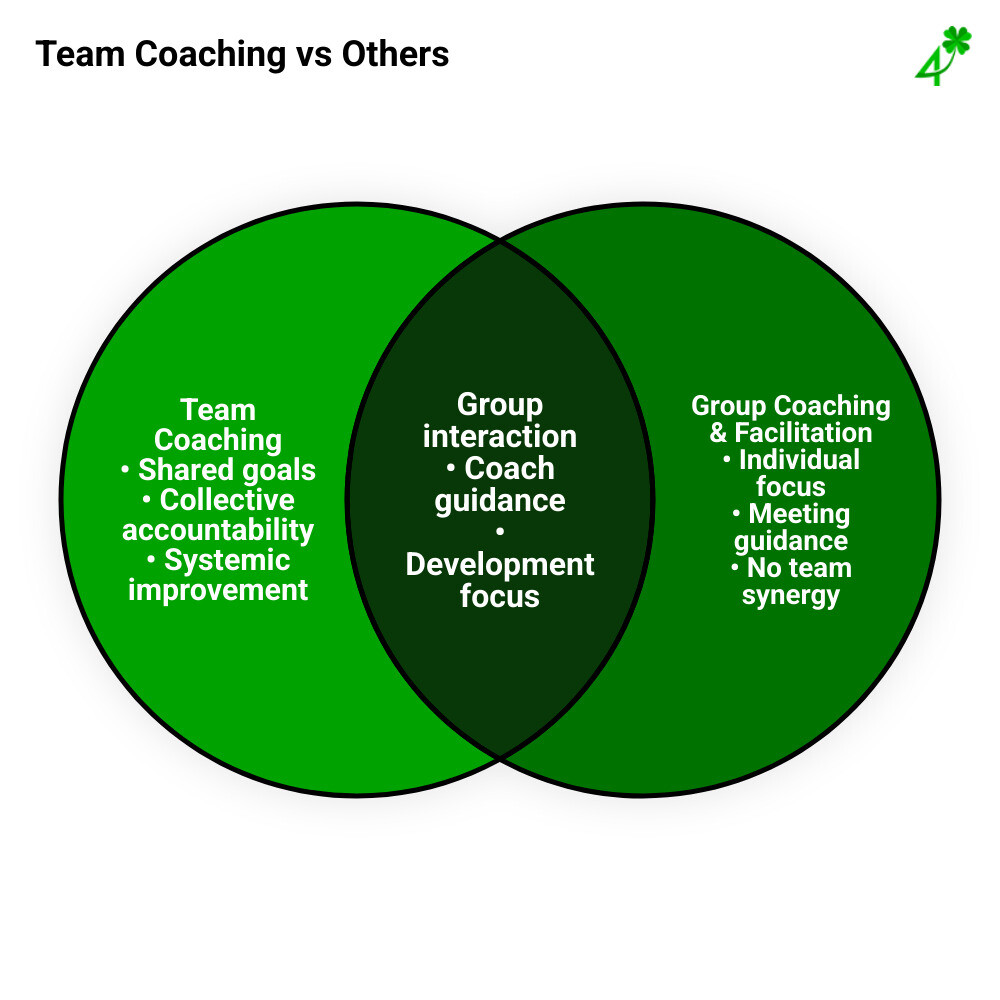 Infographic comparing team coaching, group coaching, and facilitation infographic