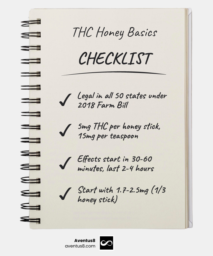 Infographic showing THC honey infusion process, dosage guide, and onset times infographic
