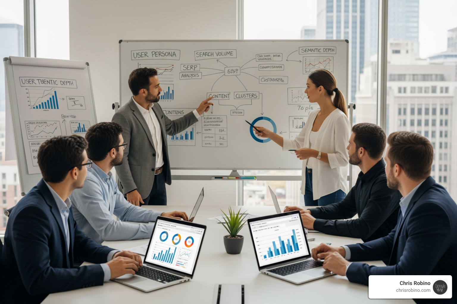 A data-driven content strategy meeting focusing on user intent and semantic depth