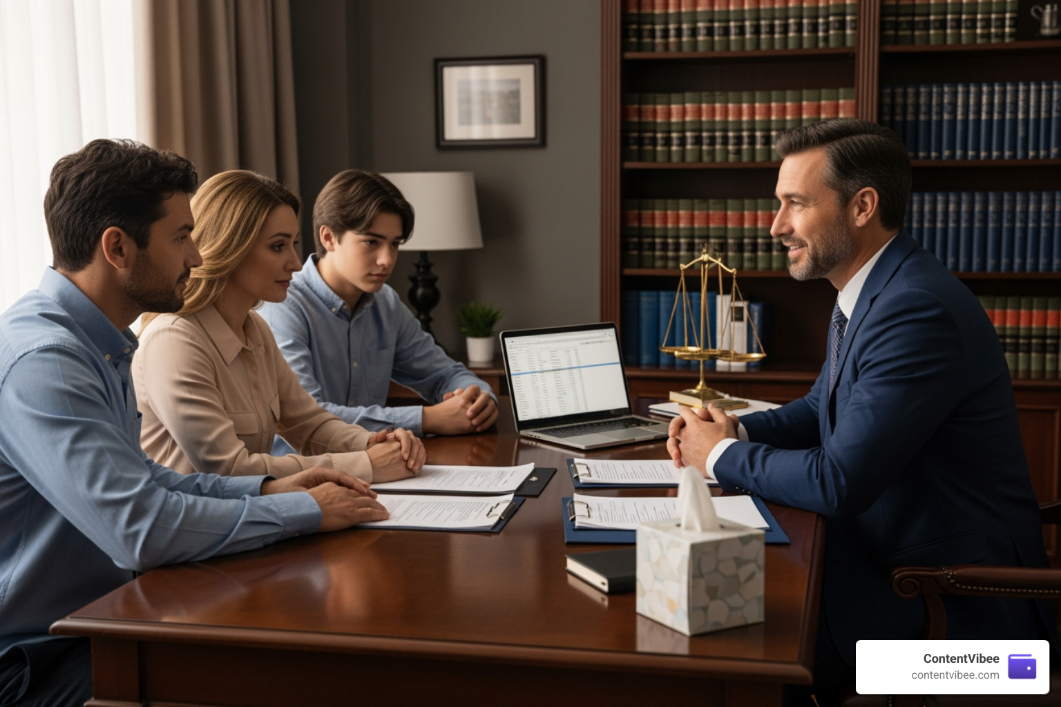 Family meeting with a legal advisor to discuss a wrongful death claim