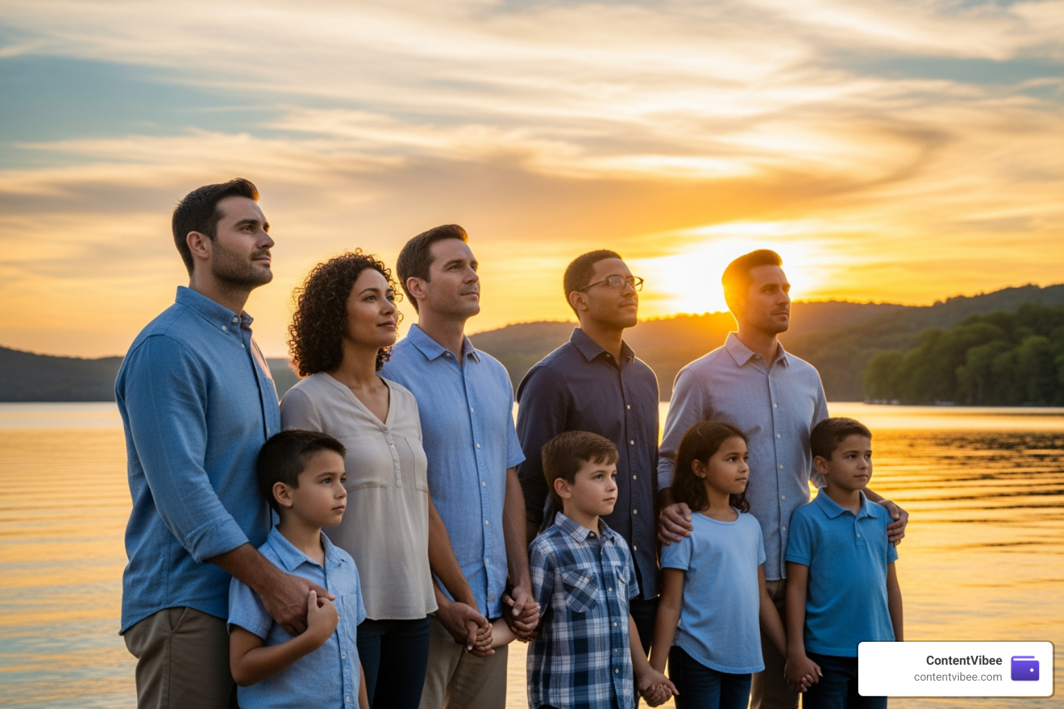 Family looking toward the horizon representing a hopeful future after legal resolution