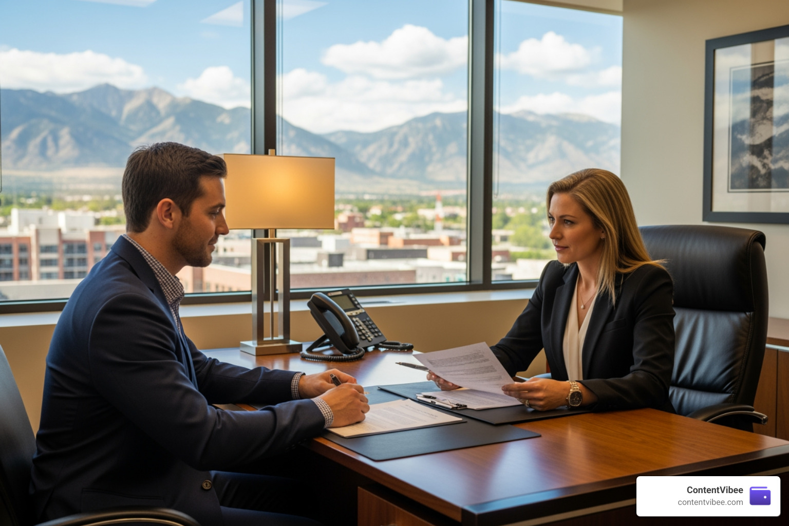 attorney-client consultation in a professional Denver office setting