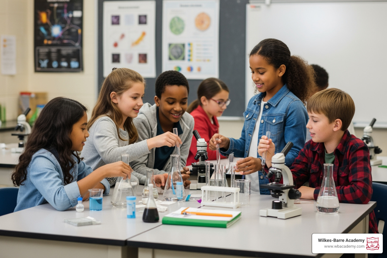 Students working together on an advanced science project Students working together on an advanced science project