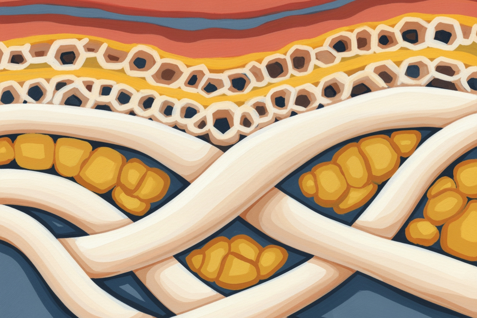 A detailed illustration of bone microstructure showing the honeycomb pattern of trabecular bone