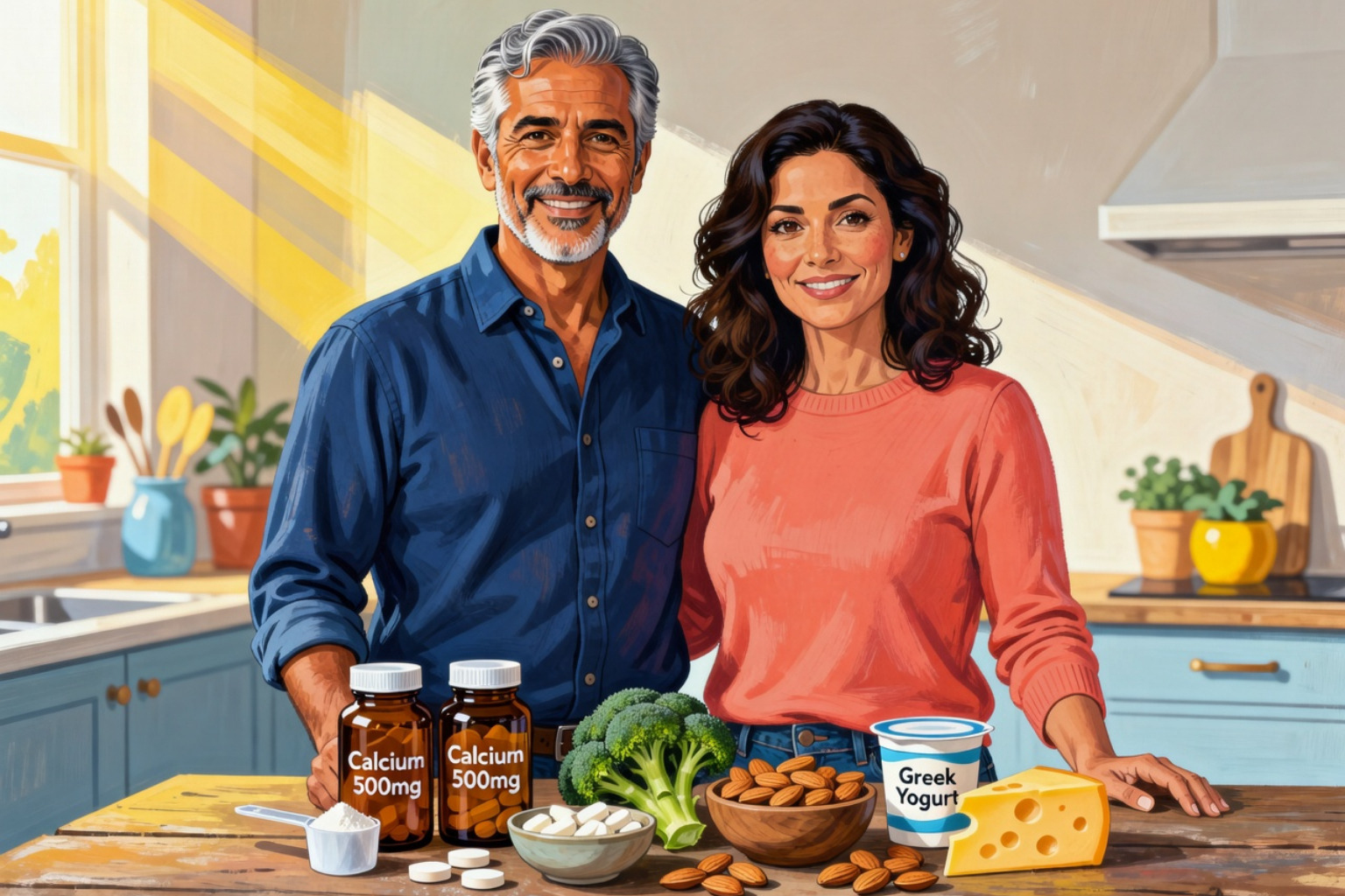 Calcium supplement capsules and tablets with bone-healthy foods for comparing supplement forms