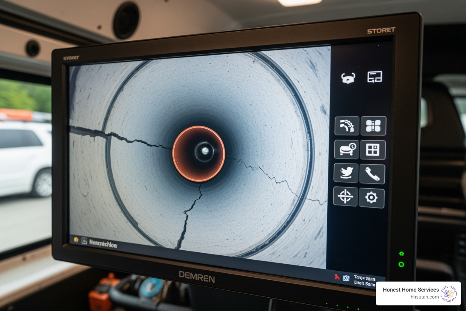 high-definition sewer camera monitor showing inside of pipe high-definition sewer camera monitor showing inside of pipe