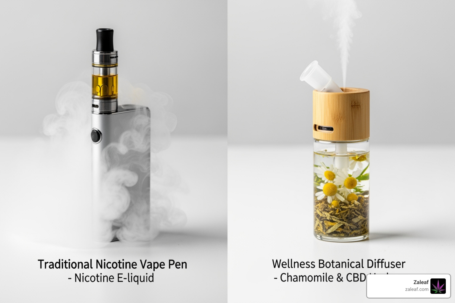 comparison of traditional nicotine vapes vs wellness botanical diffusers