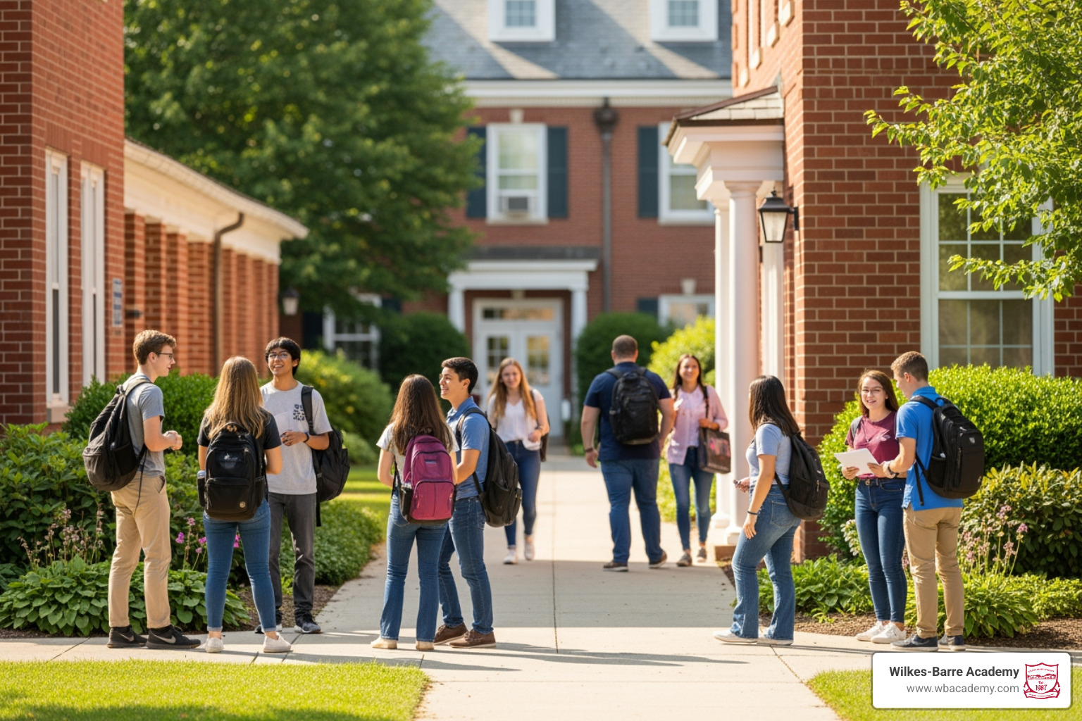 students on a private school campus after classes students on a private school campus after classes