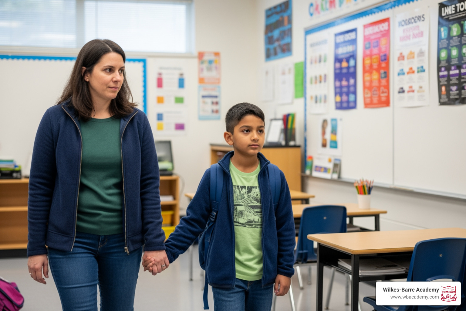 Parent and student attending a school tour at a Wilkes-Barre academy Parent and student attending a school tour at a Wilkes-Barre academy