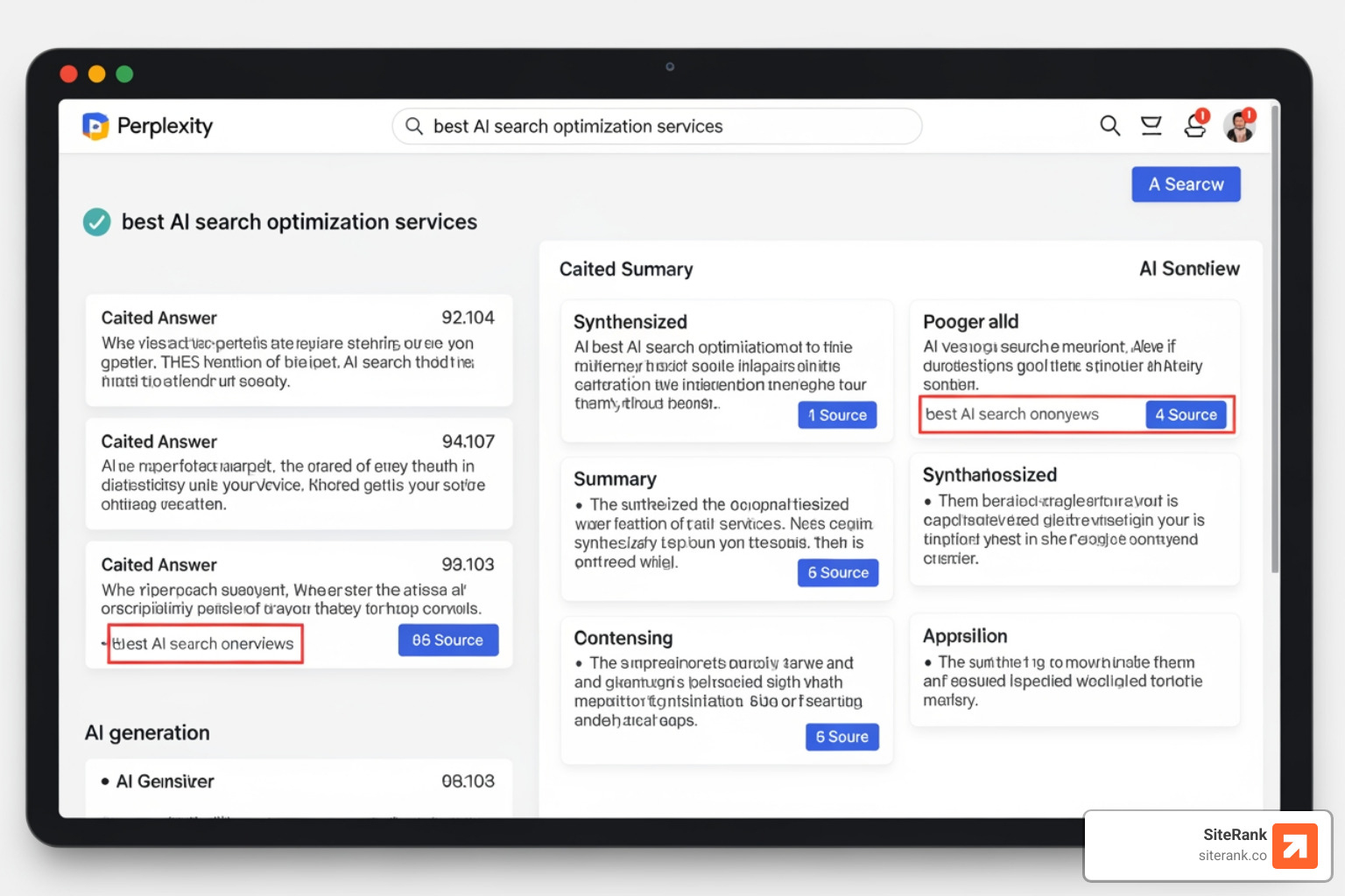 Generative engine results page example Generative engine results page example