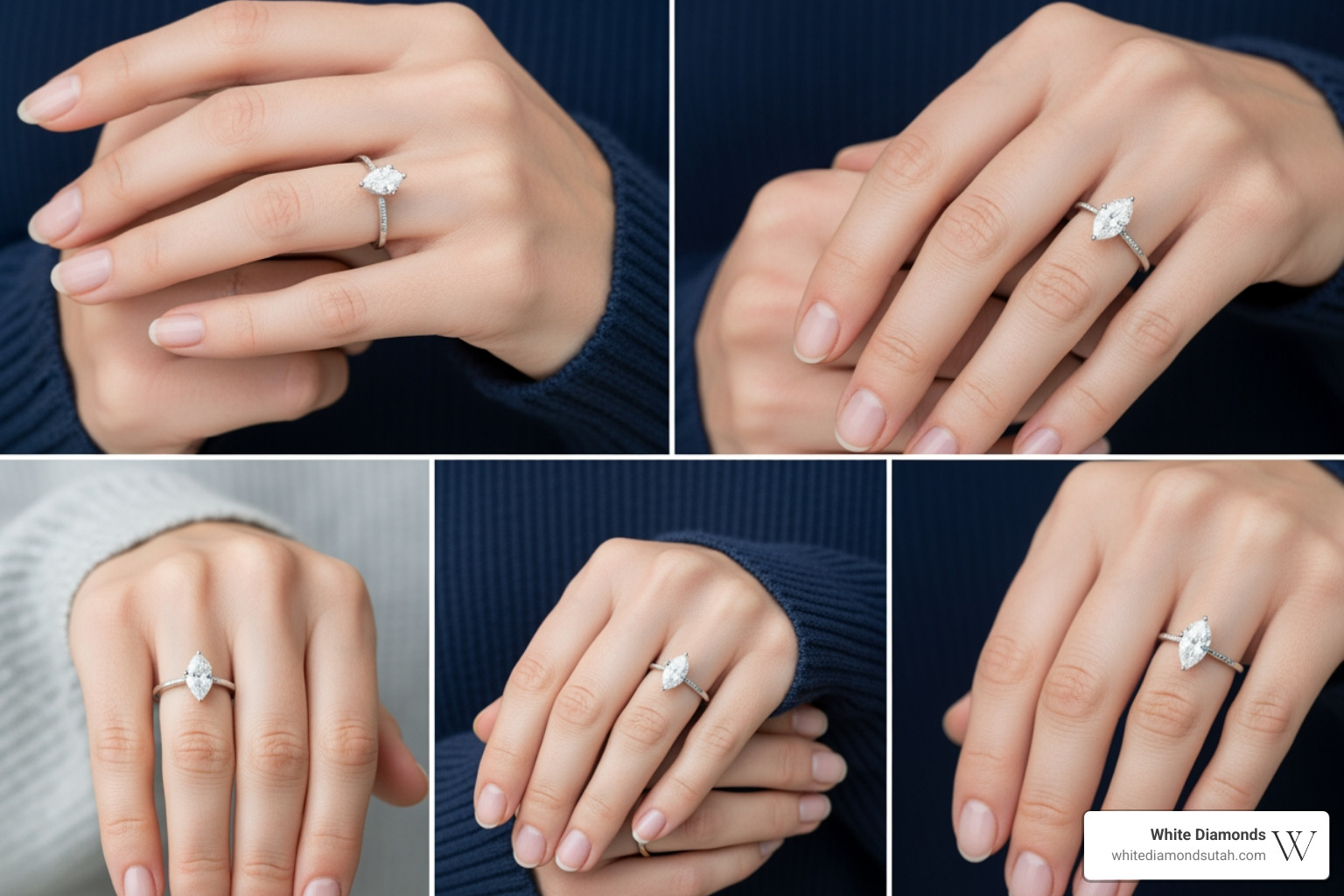 pear ring proportions on different finger shapes