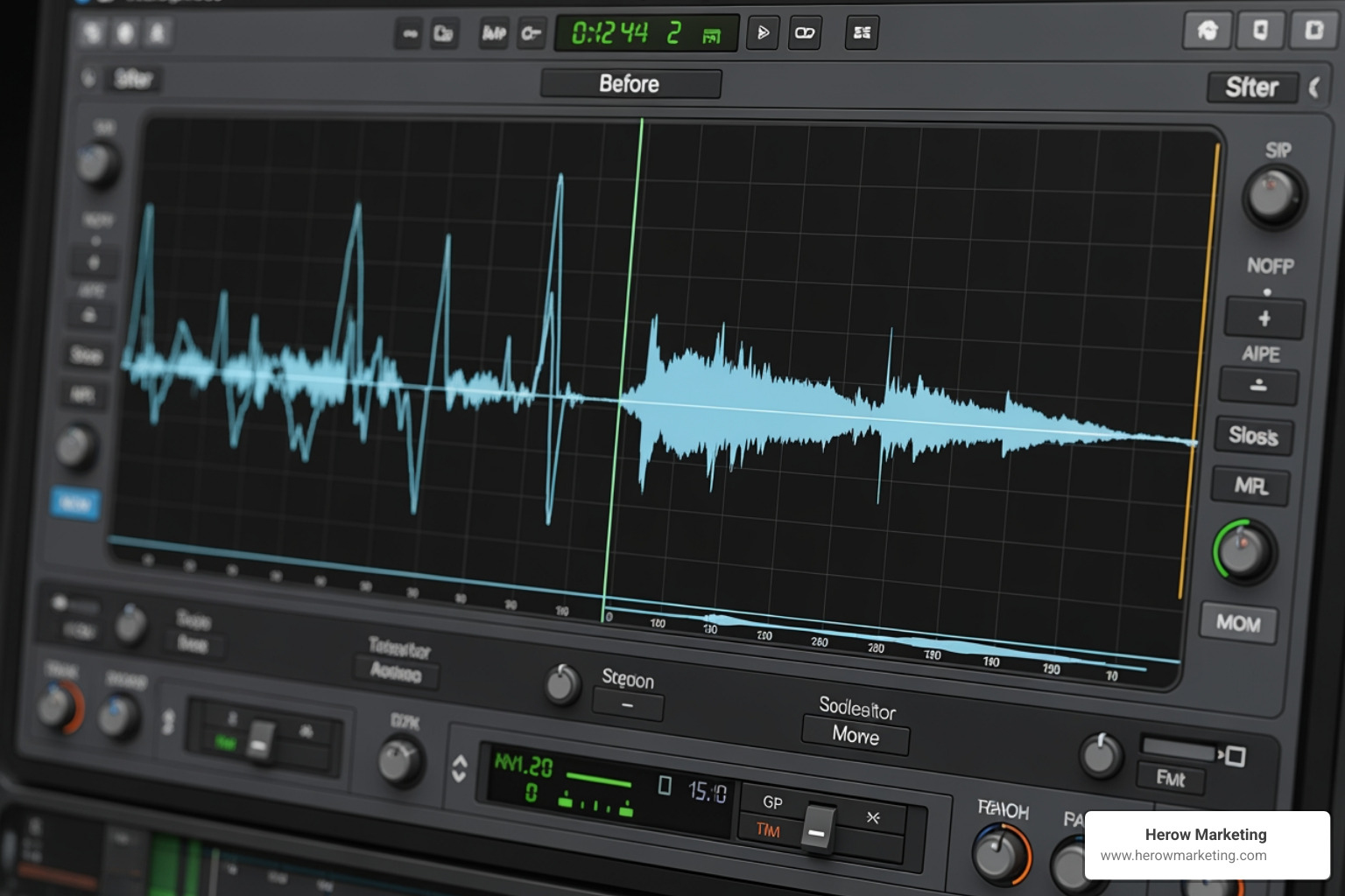 Waveform cleanup showing the removal of background noise for crystal clear dialogue Waveform cleanup showing the removal of background noise for crystal clear dialogue