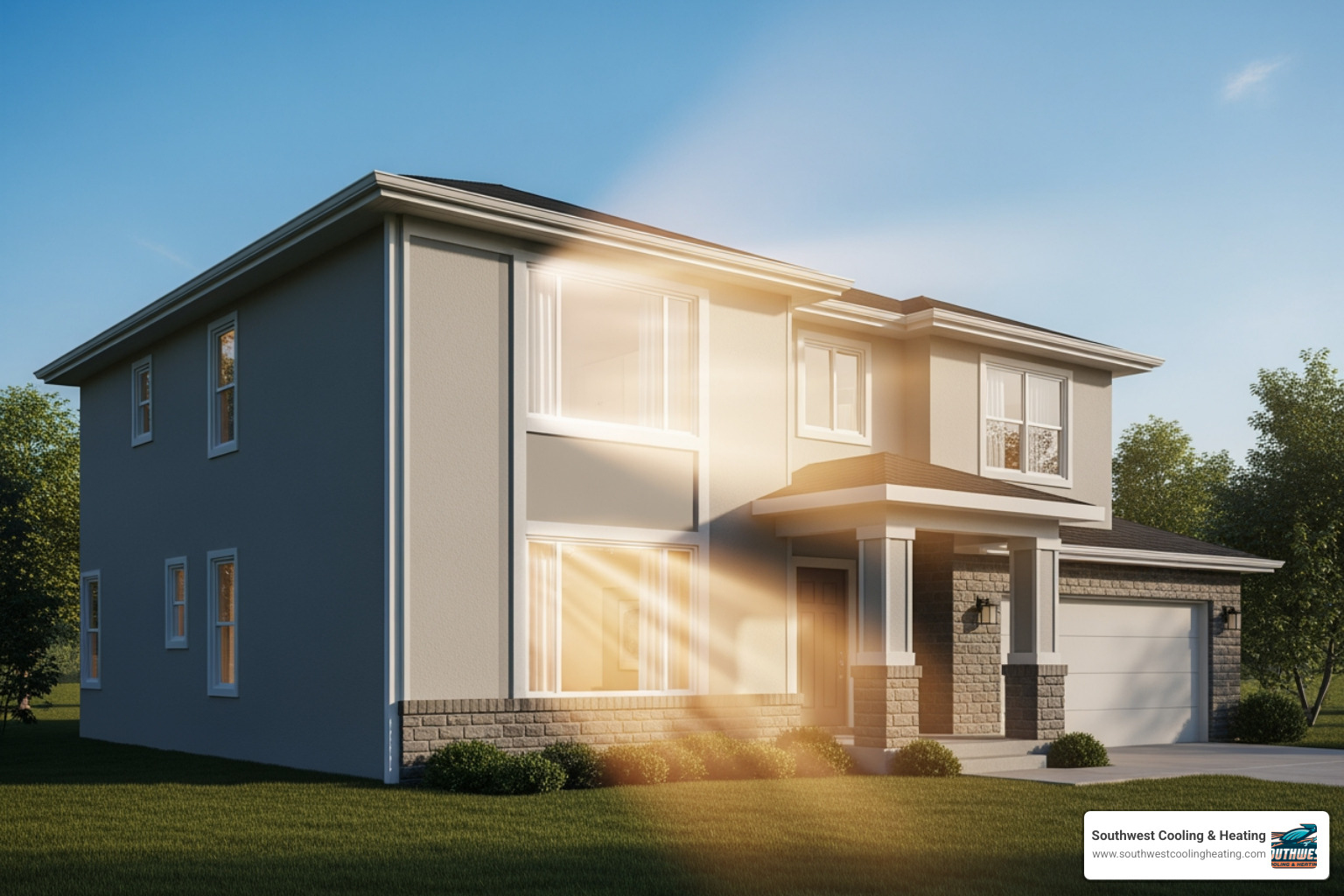 House sun exposure and window heat gain illustration