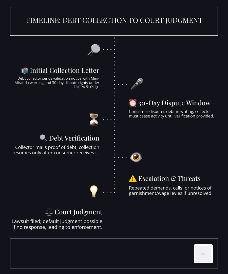 timeline from initial collection letter to court judgment infographic