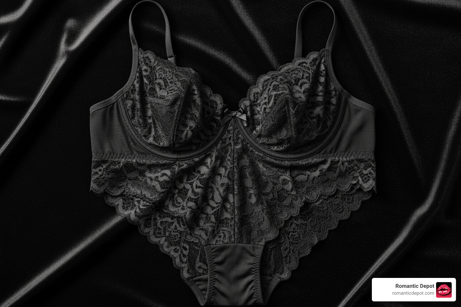 classic black lace teddy on a soft velvet surface