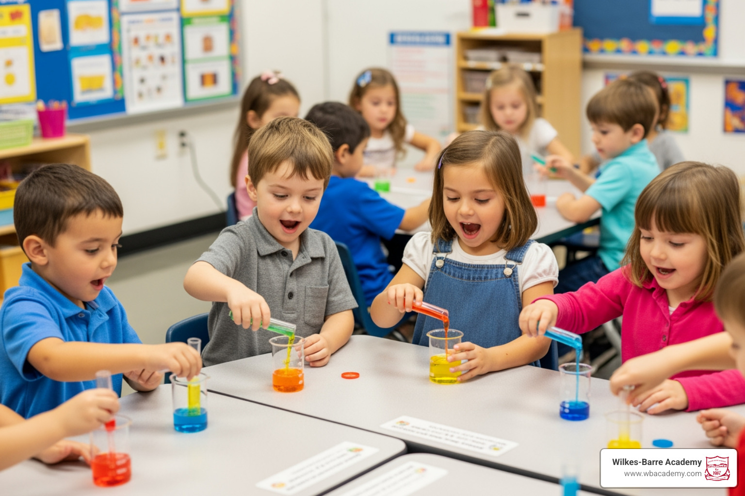 Preschoolers conducting a simple hands-on science experiment Preschoolers conducting a simple hands-on science experiment