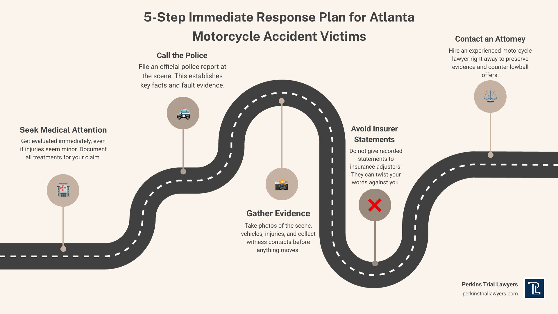 5-step immediate response plan for Atlanta motorcycle accident victims infographic 5-step immediate response plan for Atlanta motorcycle accident victims infographic