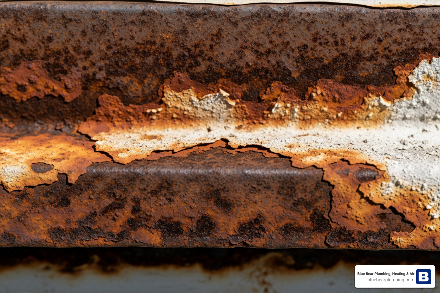 Close-up of a corroded exterior metal lintel showing rust and salt deposits from coastal air Close-up of a corroded exterior metal lintel showing rust and salt deposits from coastal air