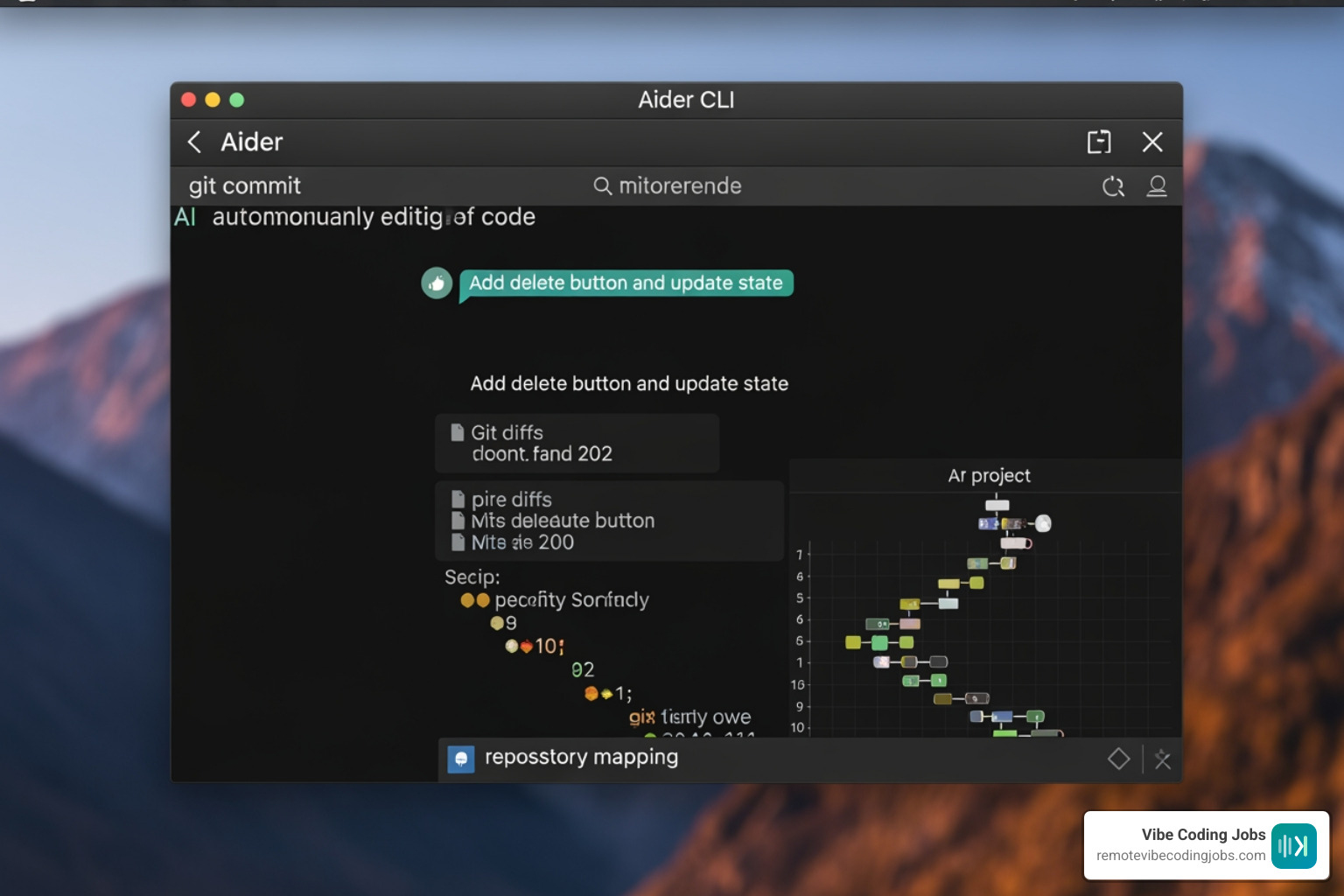 Aider CLI running in a terminal showing autonomous file edits and git commits