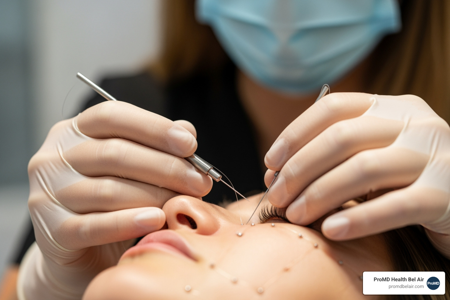 Sterile application of facial threads by a medical professional Sterile application of facial threads by a medical professional