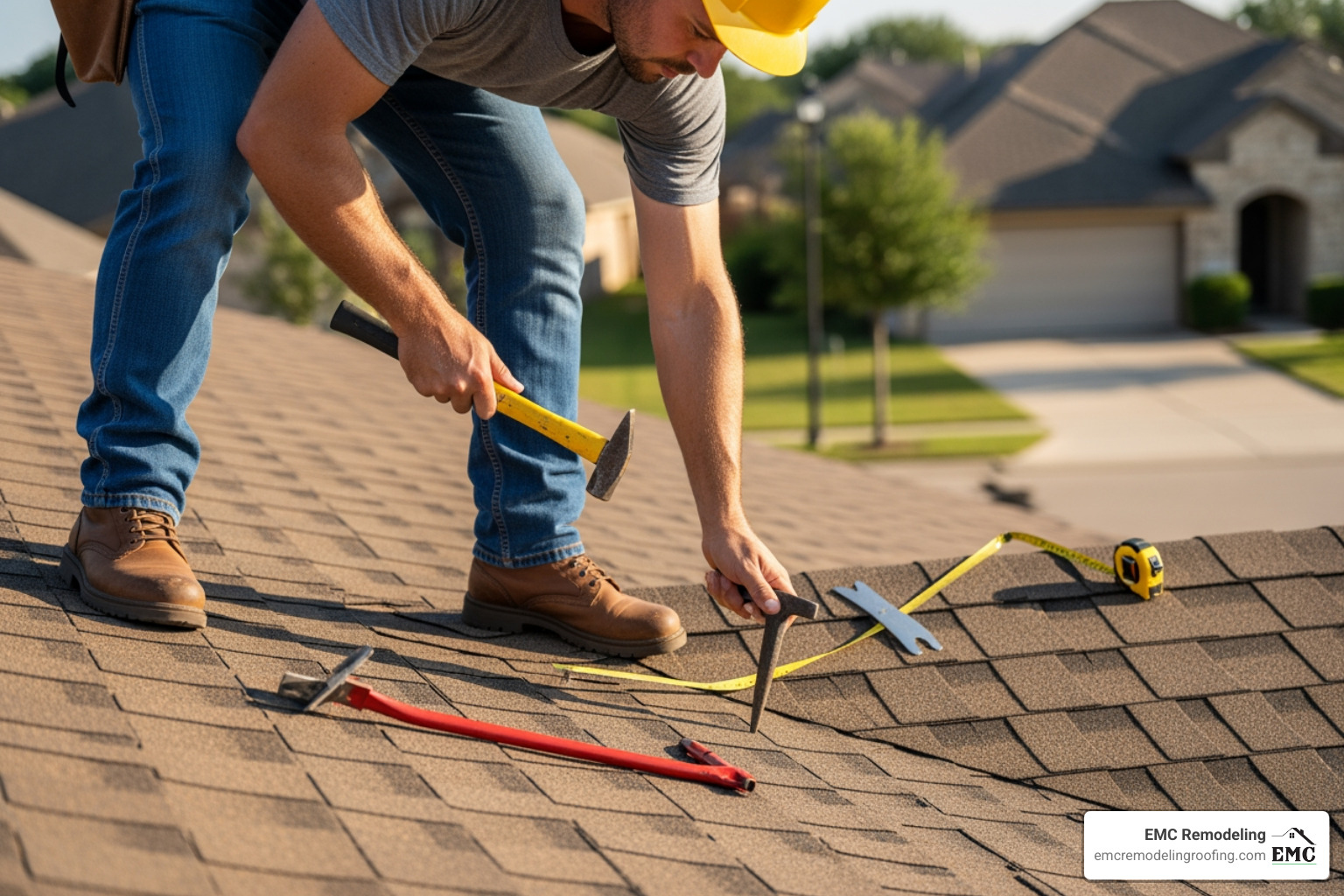 roofer inspecting asphalt shingles roofer inspecting asphalt shingles