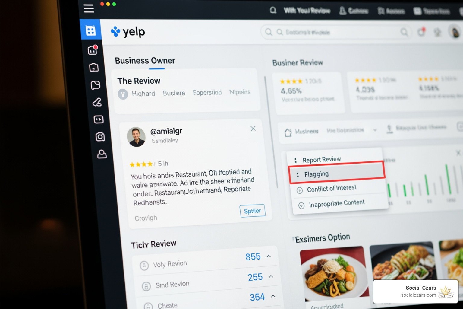 The Yelp reporting interface showing the flagging options The Yelp reporting interface showing the flagging options
