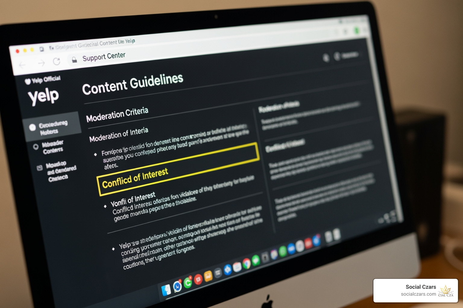 Yelp's official moderation criteria highlighting Content Guidelines Yelp's official moderation criteria highlighting Content Guidelines