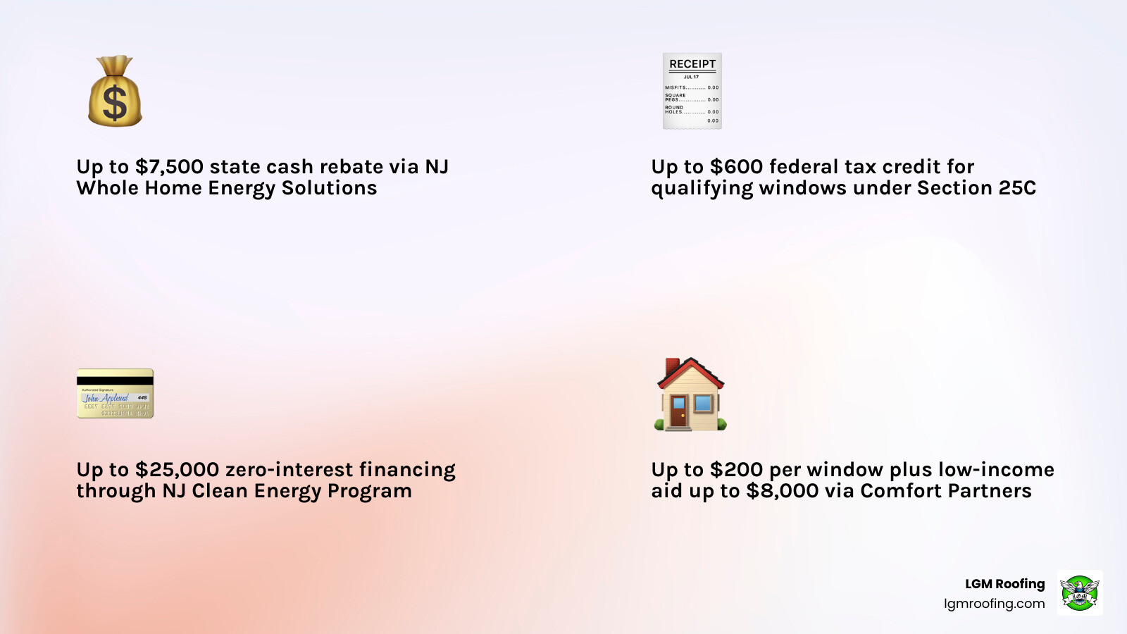Infographic showing 2026 NJ energy efficient siding and window rebate programs, tiers, and eligibility requirements Infographic showing 2026 NJ energy efficient siding and window rebate programs, tiers, and eligibility requirements