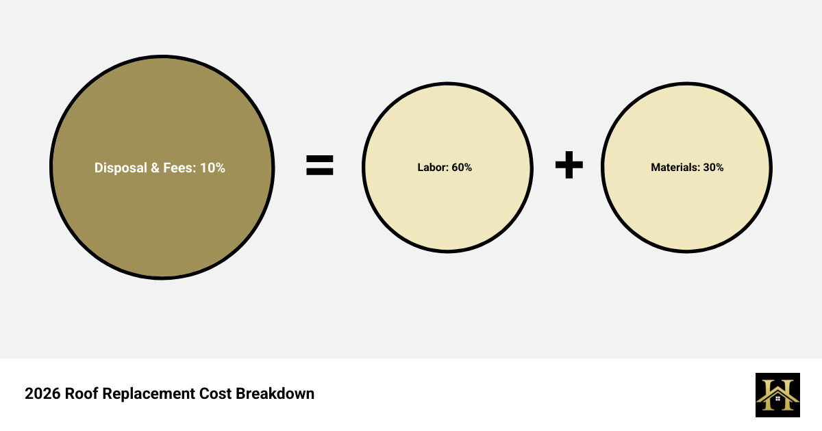 2026 roof replacement cost breakdown: labor 60%, materials 30%, disposal and fees 10% infographic 2026 roof replacement cost breakdown: labor 60%, materials 30%, disposal and fees 10% infographic