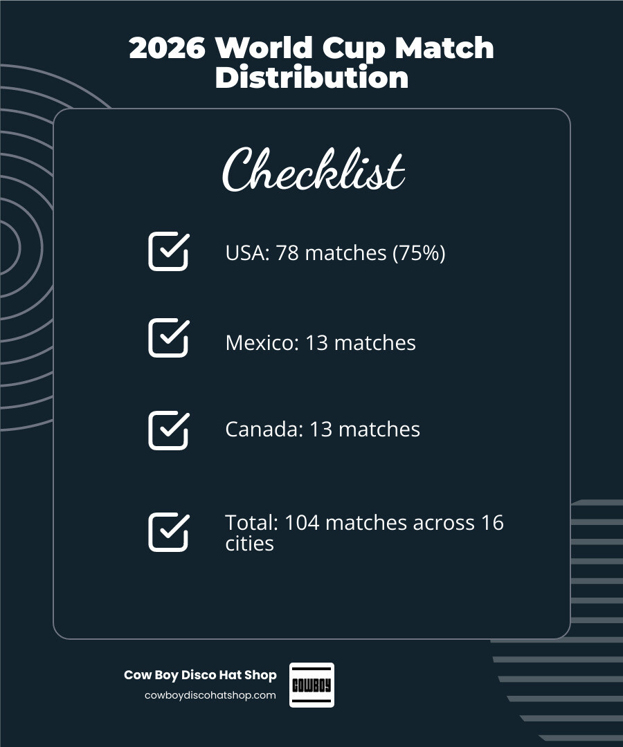 Infographic comparing match counts 78 in USA 13 in Mexico and 13 in Canada infographic
