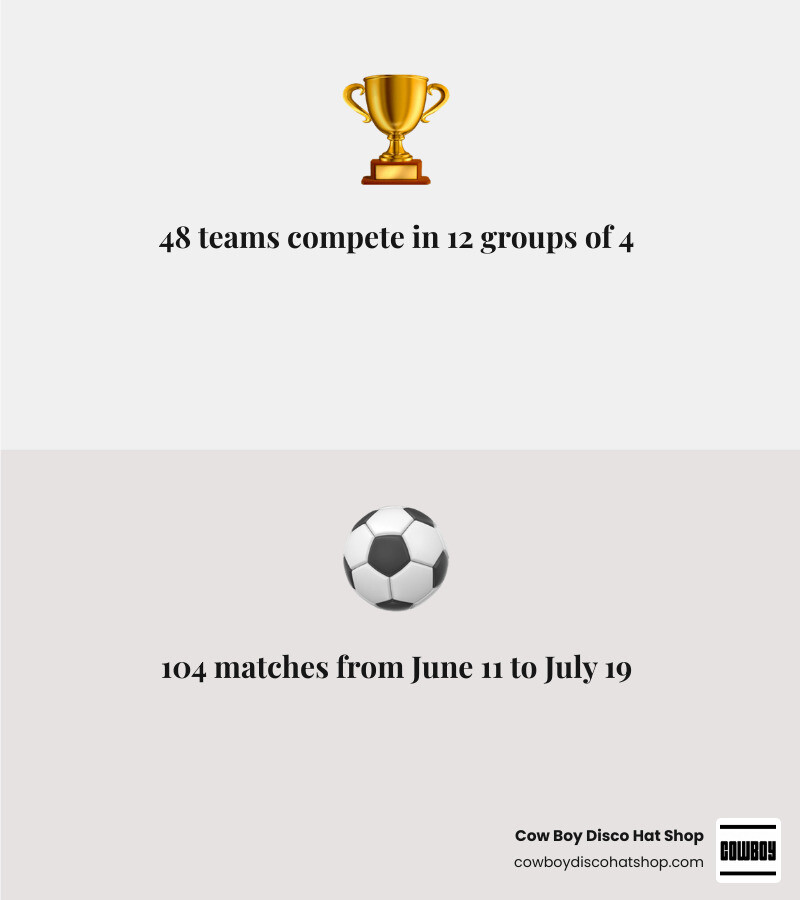 2026 FIFA World Cup timeline infographic from June 11 opening to July 19 final across USA Mexico Canada infographic