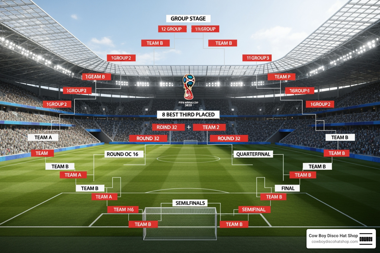 Graphic showing the 48-team tournament bracket with 12 groups and the new Round of 32 knockout stage