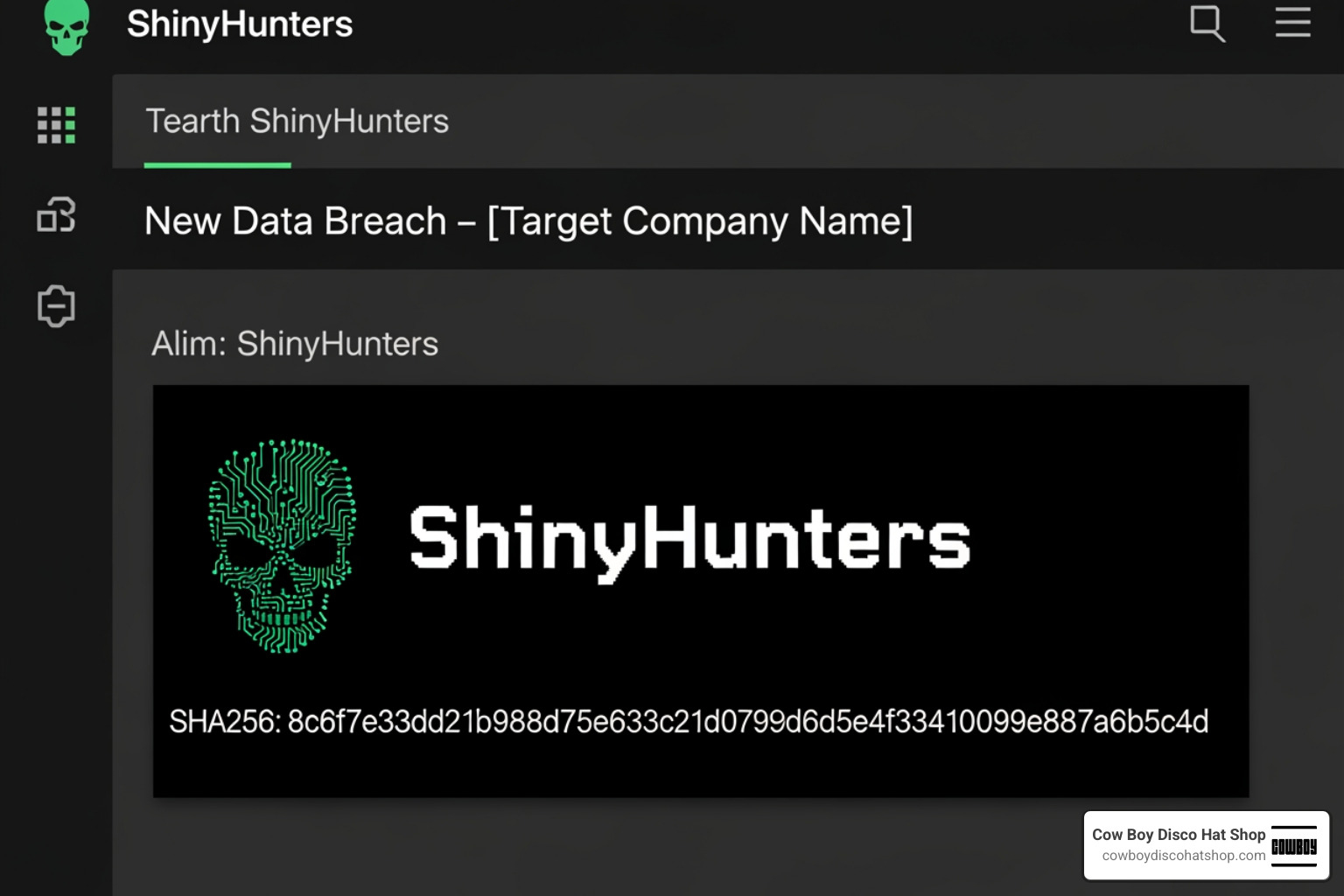 Digital signature of the ShinyHunters hacker group on a dark web forum
