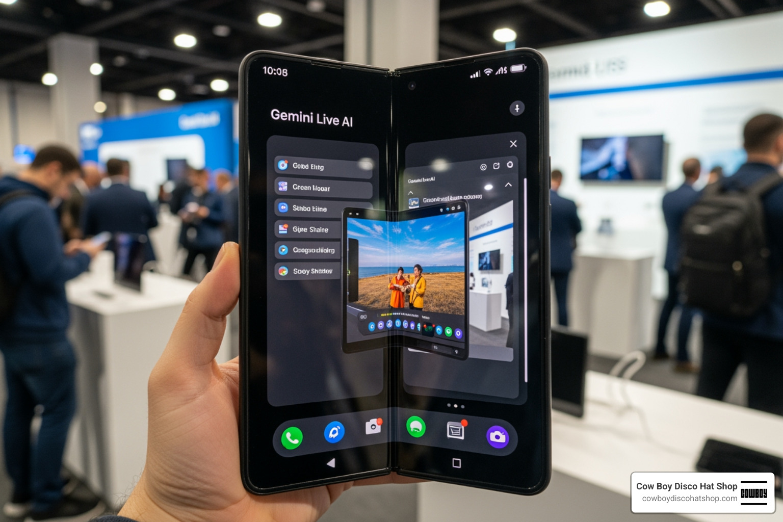 Gemini Live on a foldable phone demonstrating screen sharing