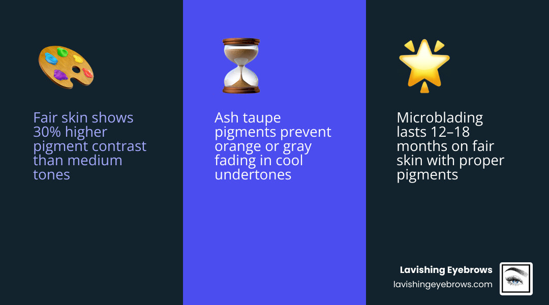 Microblading for fair skin: pigment selection, healing stages, undertone guide, and longevity chart infographic