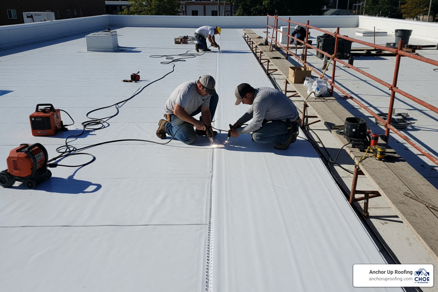 TPO membrane installation on a commercial roof