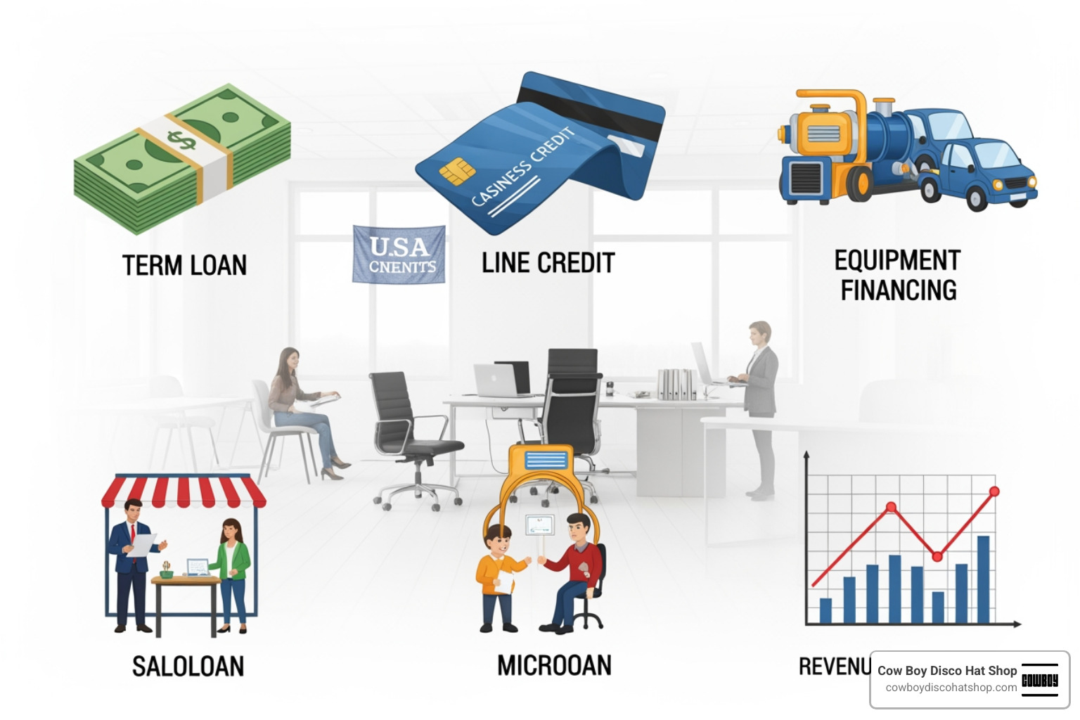 icons representing different types of business financing and credit
