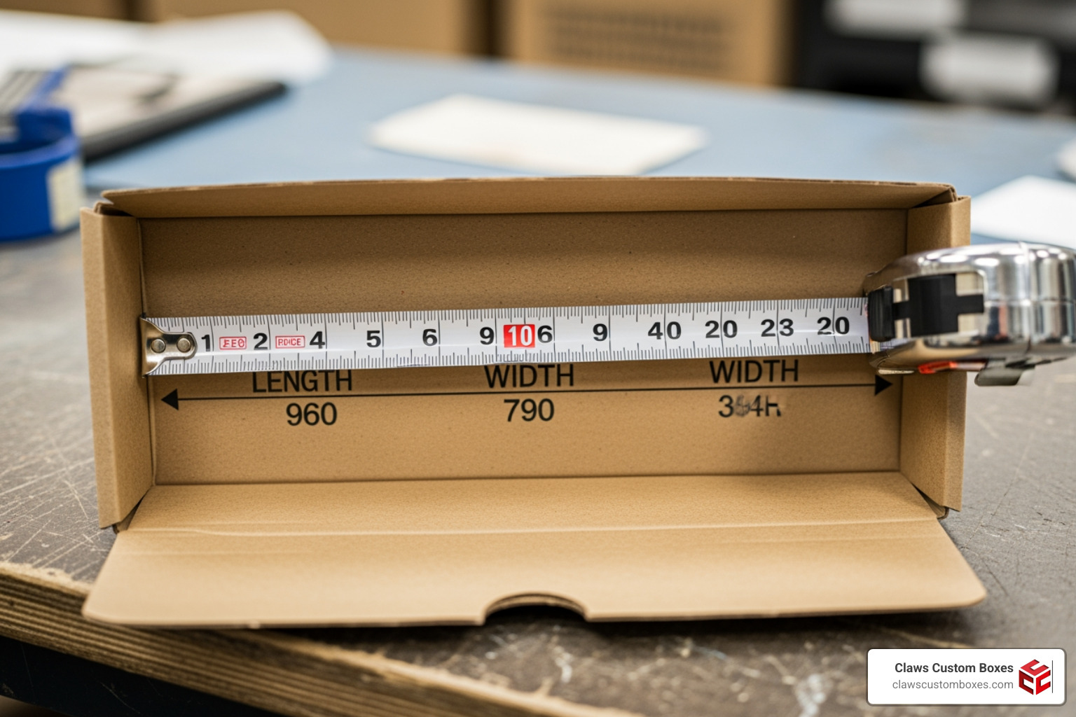 A custom kraft mailer box being measured for interior dimensions