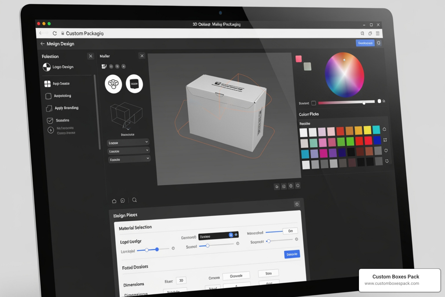 Interface of a 3D online design tool for custom packaging