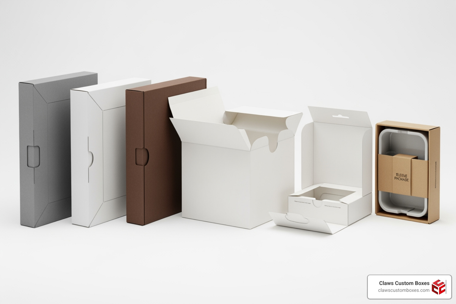 Various retail box styles including tuck-end, mailer, and rigid boxes