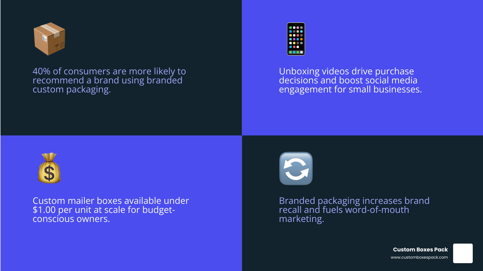 Infographic showing impact of custom packaging on consumer behavior and cost options for small businesses infographic