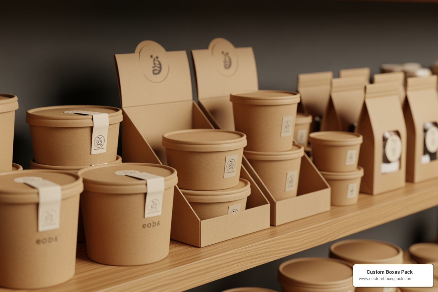 kraft food containers and retail display boxes on a shelf