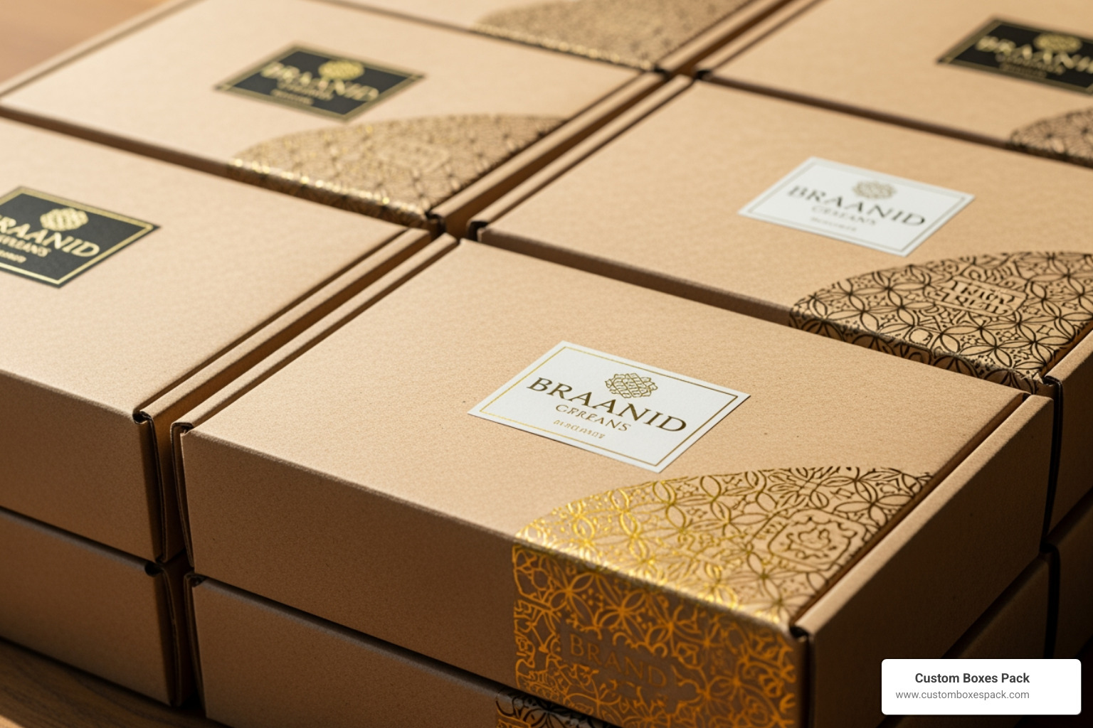 custom printed kraft mailers with luxury gold foil stamping