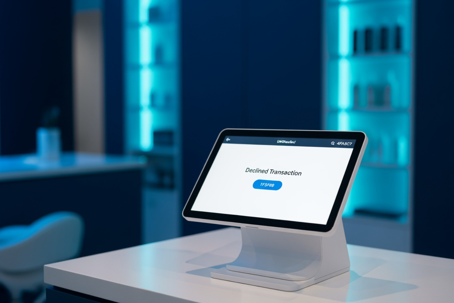 Sleek modern POS device showing a declined transaction notification Sleek modern POS device showing a declined transaction notification