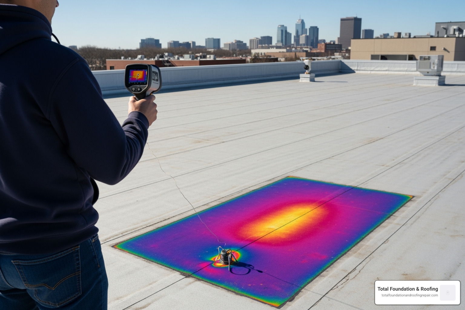 Infrared moisture survey on a commercial roof