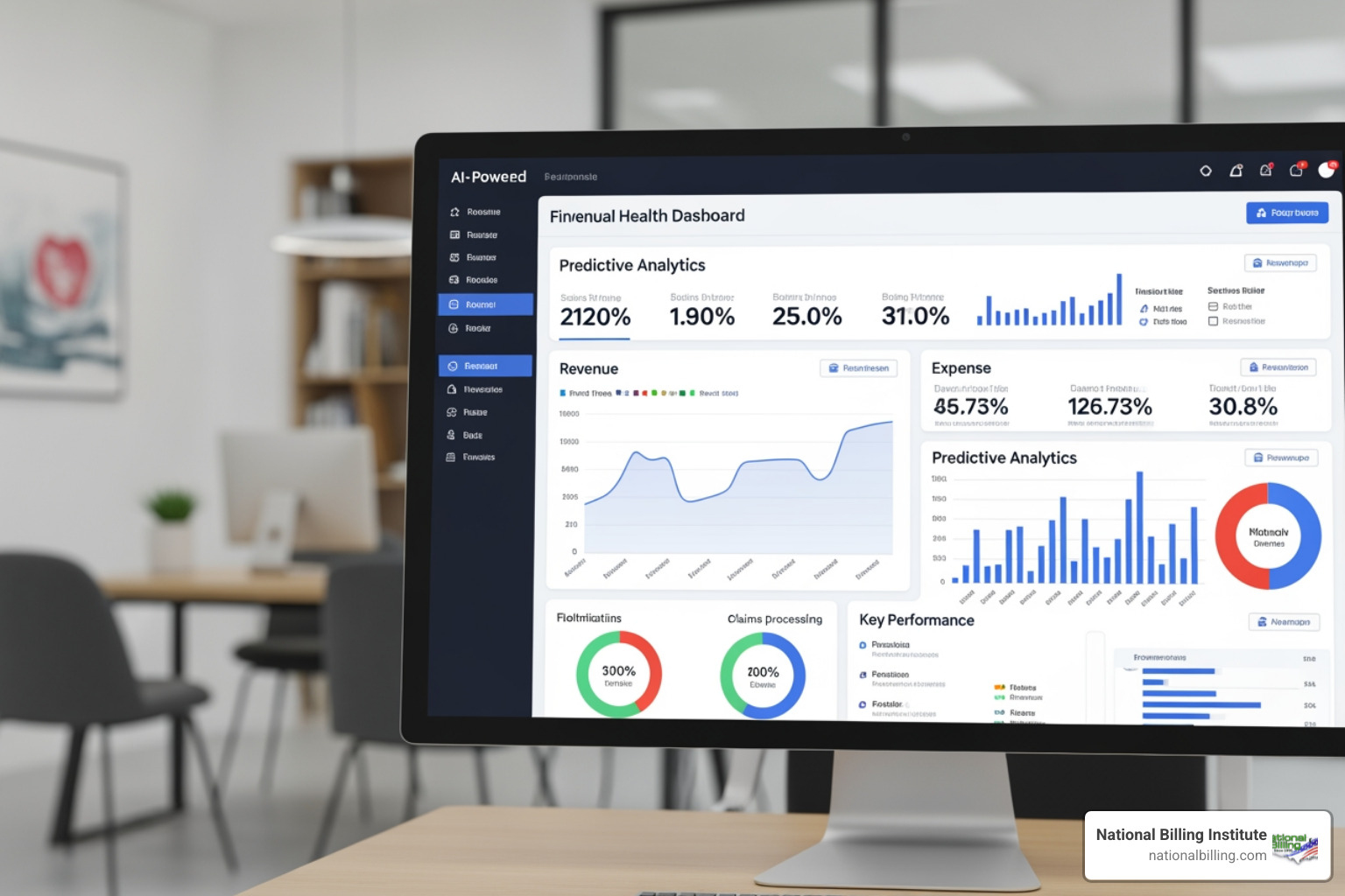 AI-powered revenue dashboard showing real-time financial health and predictive analytics